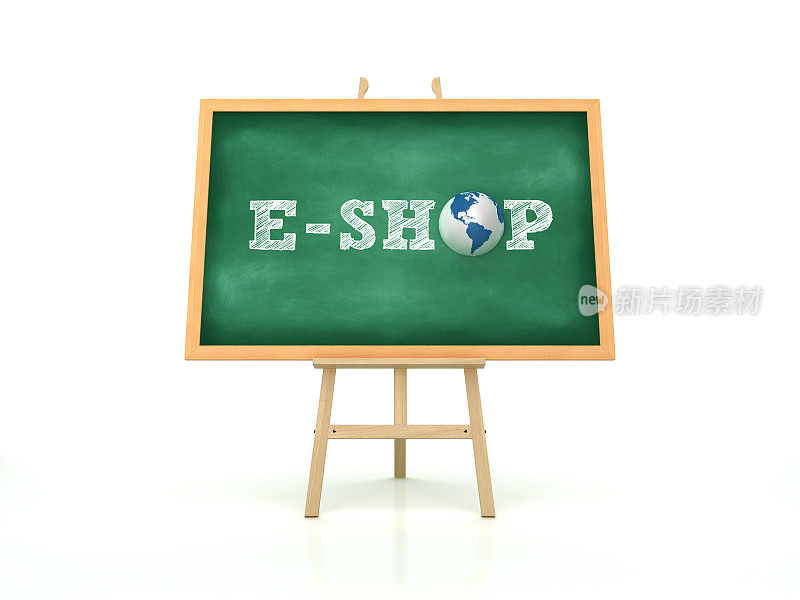 画架与Word E-SHOP和全球世界- 3D渲染